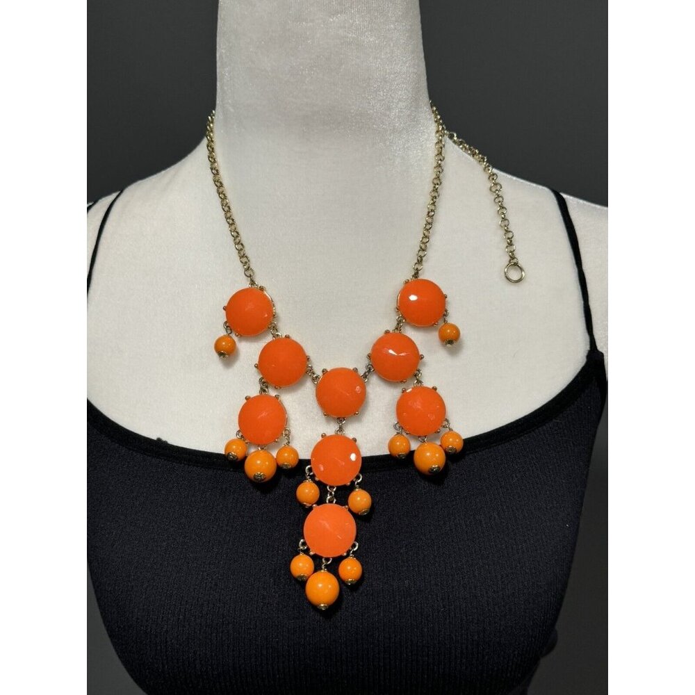 J. Crew Orange Bubble Gold Tone Statement Necklace J9